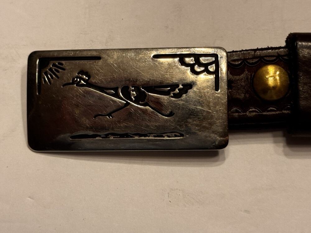 Chambers Belt Company Leather Tooled Brown Silver Road Runner Buckle Southwest